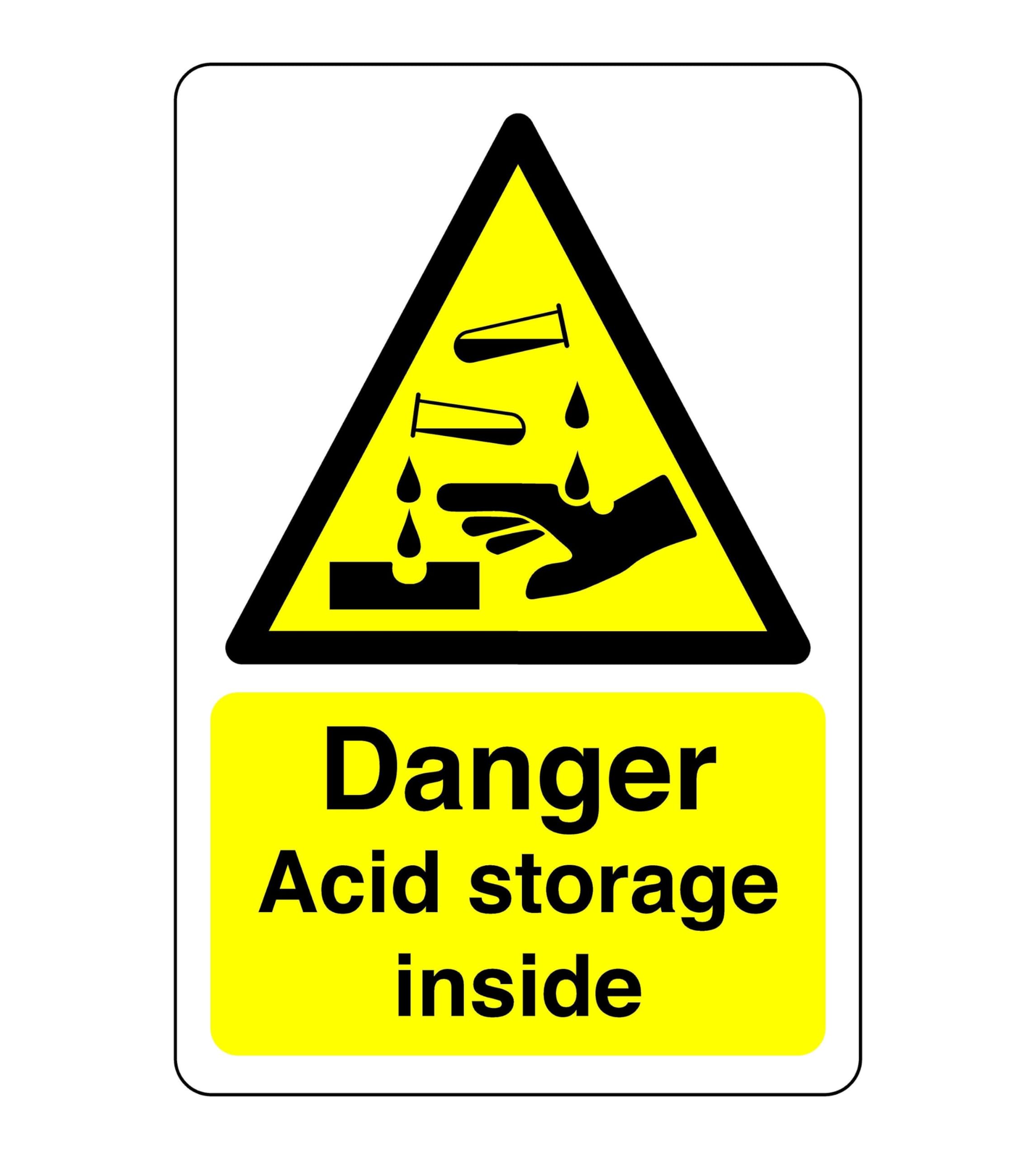 Safety First Display LTD Danger acid storage inside sign - Acid, Corrosive, Hazardous, Chemicals, Harmful - High tack self-adhesive sticker (600mm x 400mm) Viewing Distance within 20m.