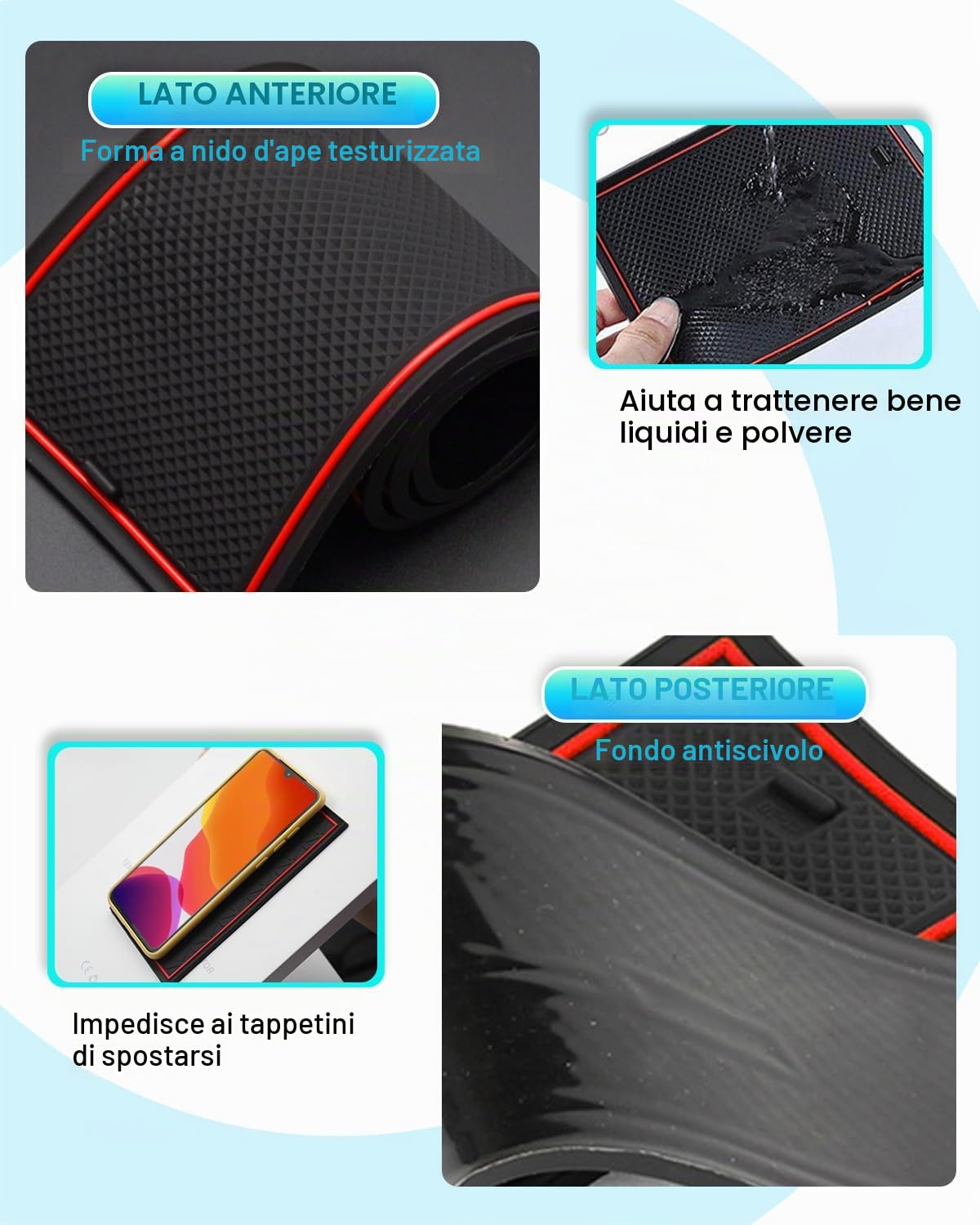 CDEFG Compatibile con BMW Serie 1 F40 2019-2023 2024 Tappetini in gomma per console centrale antiscivolo in gomma antiscivolo per auto Serie 1 F40 Accessori (Rosso)
