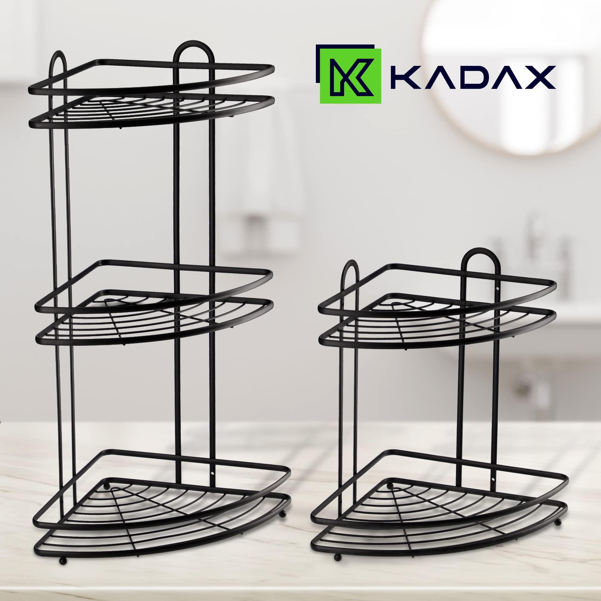 KADAX Estantería de esquina, estante de pared de acero recubierto de polvo, estante de esquina para baño, cesta de ducha, estante de ducha, soporte de pared para estantería de ducha