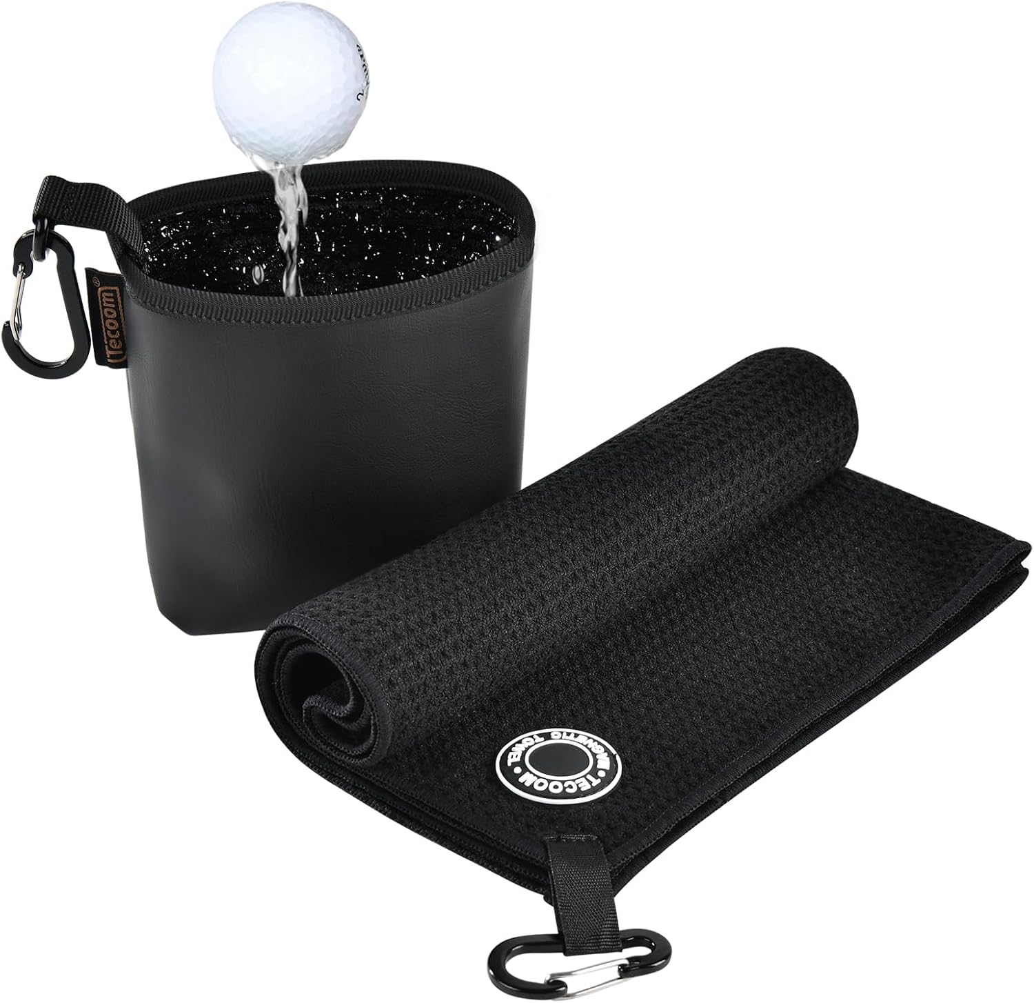 Tecoom Magnetic Golf Towel-Black, Premium Ultra Absorbent Waffle Microfiber, Golf Club and Ball Cleaning Bag with Three-Layer Waterproof Fabric Technology