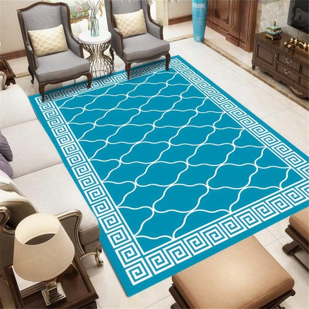 Tapis minimaliste bleu nuit motif maille haute densité 140x200 cm