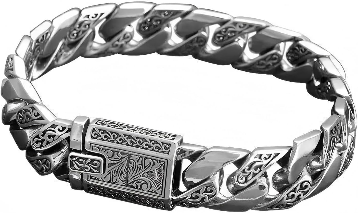 Italian Handmade Sterling Silver Mens Bracelets | Solid S925 Chain | Medieval Style | Gift for Dad, Boyfriend, Son, My Man | 8.6"