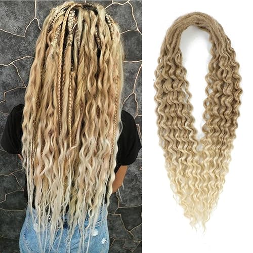 Aguacor Extensiones de rastas onduladas sintéticas de doble extremo con extremos rizados, 24 pulgadas, 10 hebras, extensiones de rastas finas y