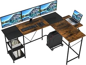 Maxzzz Computer Desk, L Shaped Desk Reversible Corner Desk with Shelves Storage Home Office Desks for Working Study Gaming Desk with Large Monitor Stand
