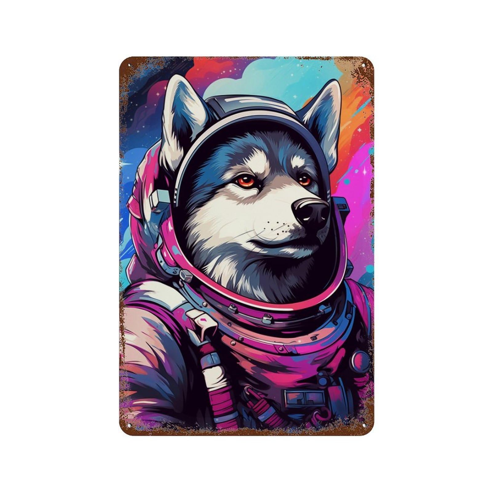 Rust Effect Space Dog Explorer-140 Decorative Tin Sign 11.8"x7.9", Farmhouse Wall Decor for Patio, Garden Room And Bar Decor