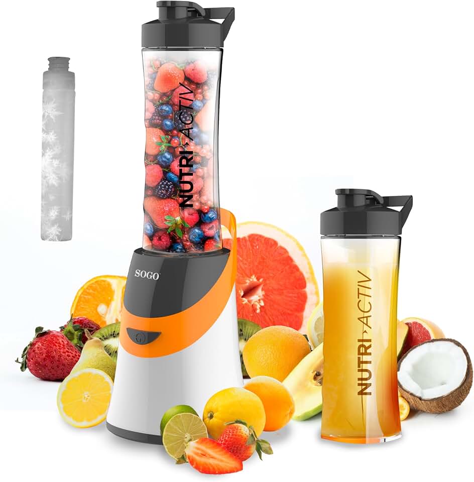 Sogo Batidora de Vaso para Verduras y Frutas 0.6L - Licuadoras para Zumos y Batidos con Jarra Libre de BPA de 350W - Batidora Portátil Multifuncional – Licuadora con Sistema de Bloqueo con Interruptor
