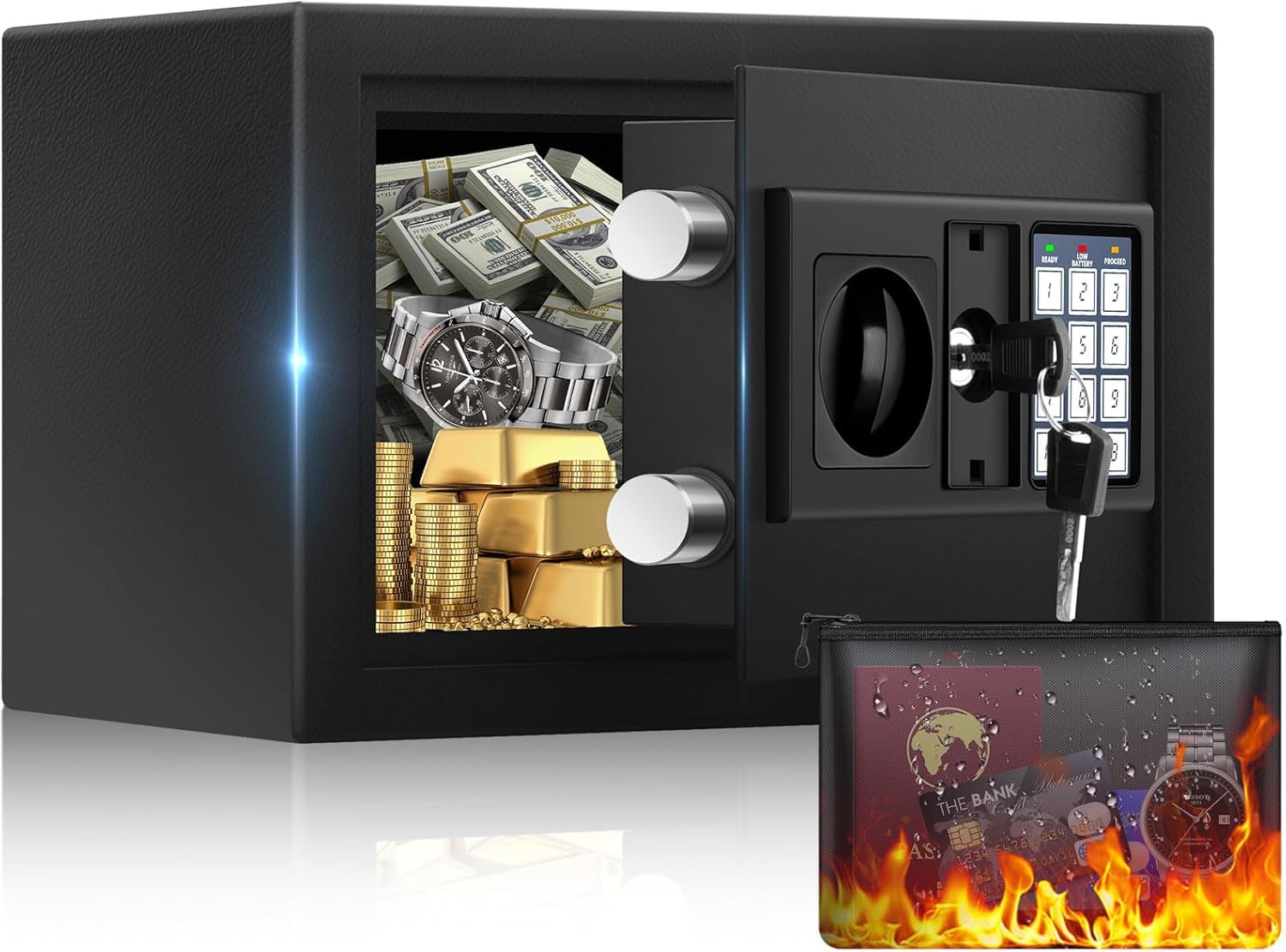 Compact Steel Safe Box with Digital Keypad Lock, Wall & Floor Mountable Home Security Safe for Cash, Money, Small Valuables, Home, Office, 17D x 27W x 17H