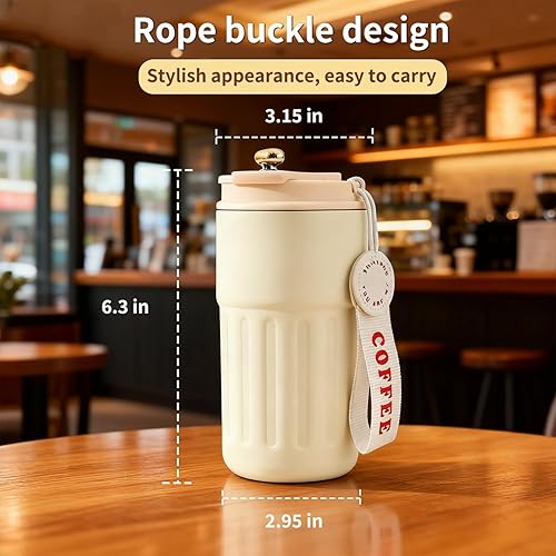 Miniatura 4 de Tazas de viaje para café, taza de café de acero inoxidable de 14 onzas, vaso aislado al vacío con pantalla de temperatura, termo de café al aire