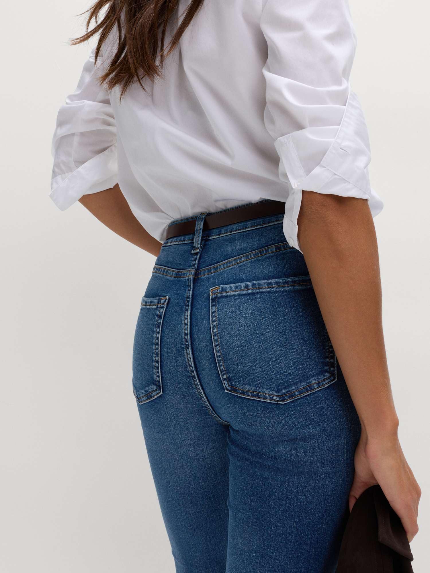 Marks & Spencer Damen Baumwolle Hose Regular | Mit mittlerem Bund, Beinform: Bootcut, Waschung: Mittelblau, Zum Reinschlüpfen, Leicht