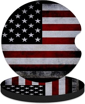 Car Coasters for Cup Holders, 2 Pack Anti Slip Universal Rubber Cup Coasters for Women & Men, Car Interior Accessories - Black American Flag