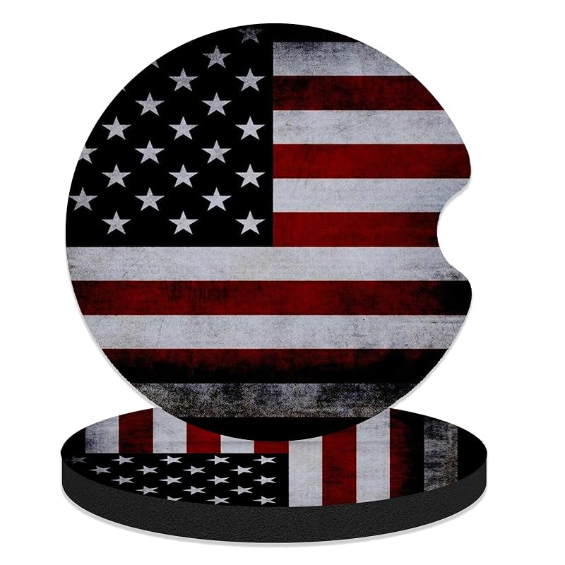 Porta-copos automotivo de borracha FJyuanqi com estampa Bandeira Americana Preta, redondo, Kit com 2 unidades