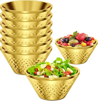 8Pcs 21 Oz 304 Stainless Steel Soup Bowl, 5.9 In Double Walled Insulated | Gold Metal Mixing Bowl, Multi-Purpose Kitchen Serving Bowls for Snack, Rice, Ramen, Fruit, Ice Cream
