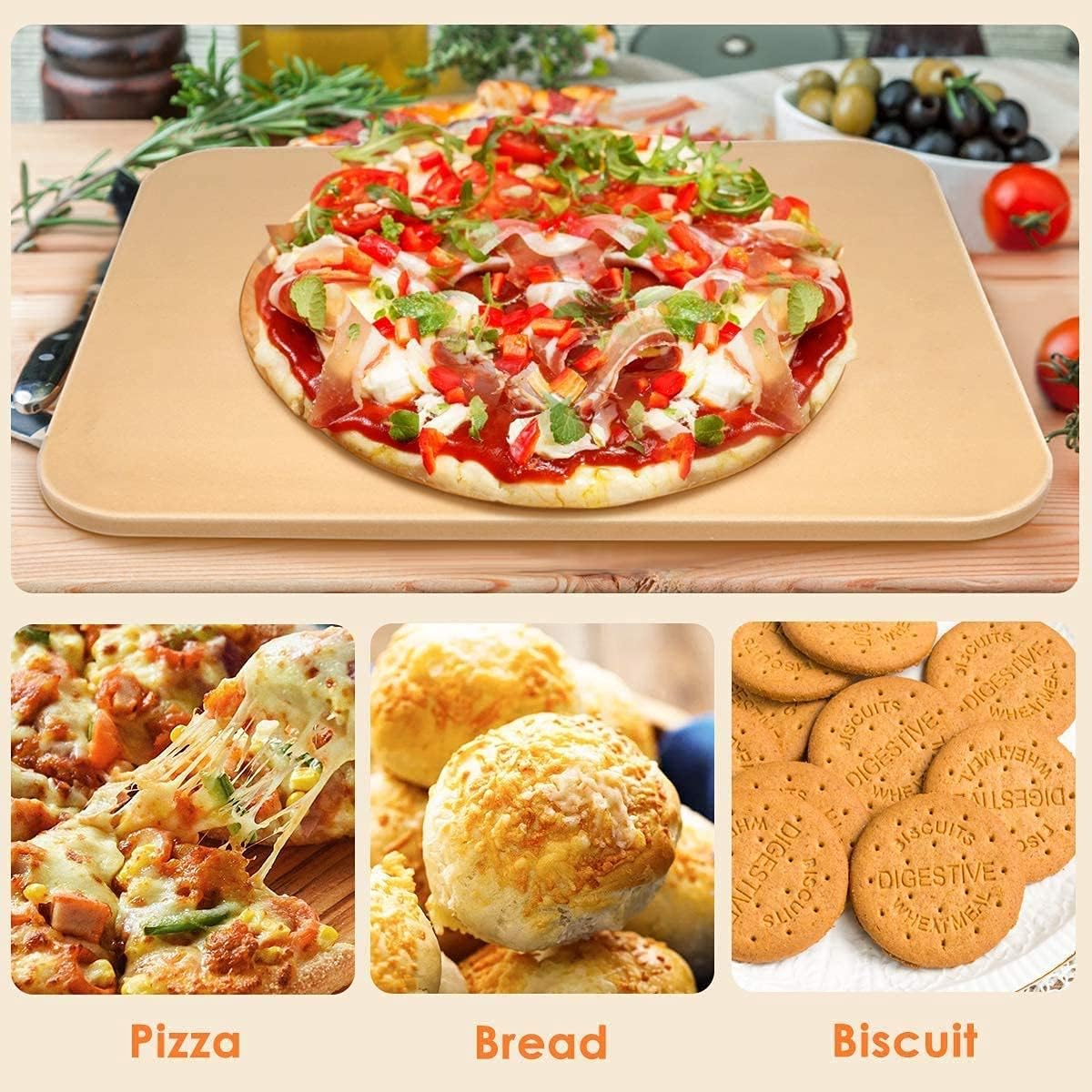 Pizza Stone, 15''x 12'' Pizza Grilling Stone, Pizza Stone for Oven and Grill, Durable and Safe Baking Stone for Grill Personal Pizza, Ideal for Baking Crisp Crust Pizza, Bread, Cookies and More : Patio, Lawn & Garden