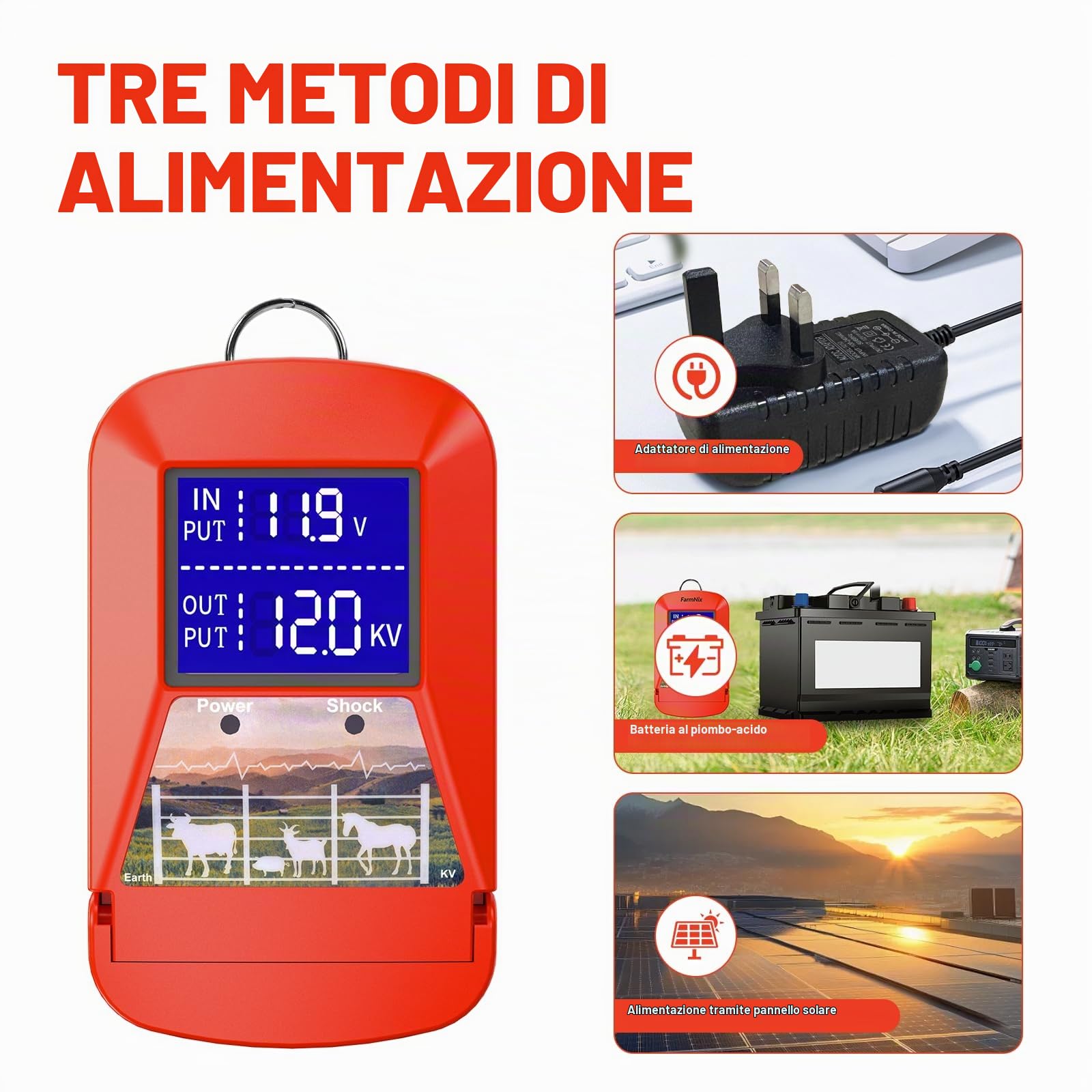 Elettrificatore per recinti elettrici 12V con display LED, Elettrificatore 3.0J per 24 km Elettrificatore per recinti elettrici, per la protezione di animali da fattoria, animali domestici, pollame | Ampio display a LED