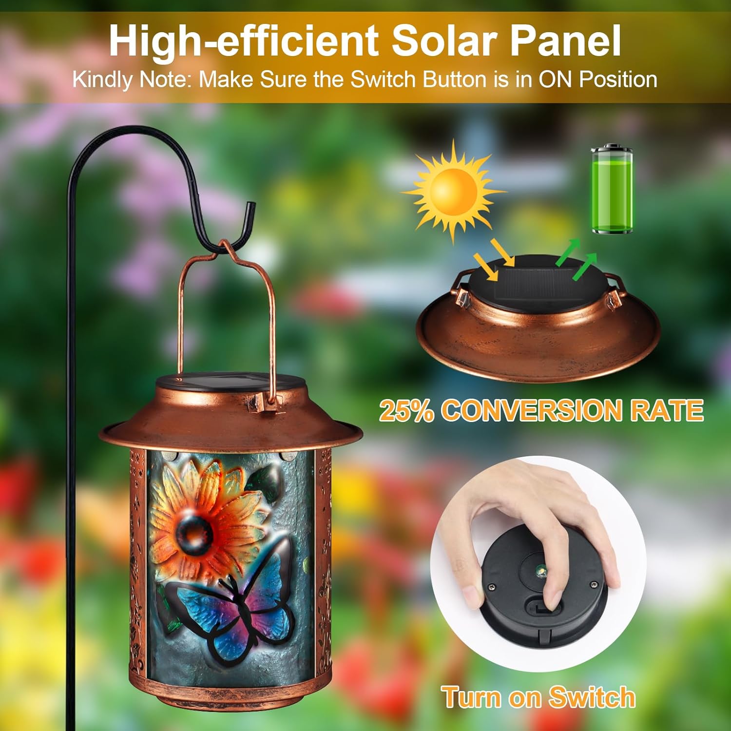 Butterfly Solar Lanterns Outdoor Waterproof, Birthday Gifts for Women Mom Grandma , Metal Garden Decor Hanging Solar Lights Outside Decorative for Yard Patio Backyard Porch Decorations(Sunflower) - Image 6