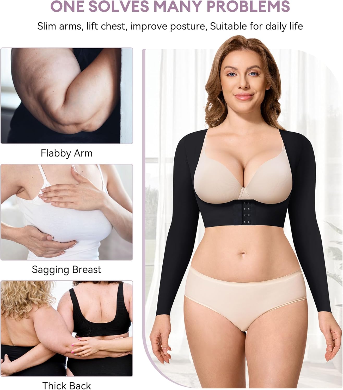 YERKOAD Arm Shapers for Women Flabby Arms Post Surgery Compression Sleeves Arm Faja Front Closure Shapewear Tops - Image 2