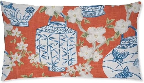 Funda de almohada con tarro de jengibre azul, decoración inspirada en chinoiserie, asiática, brillante, de 12 x 20 pulgadas, funda de almohada
