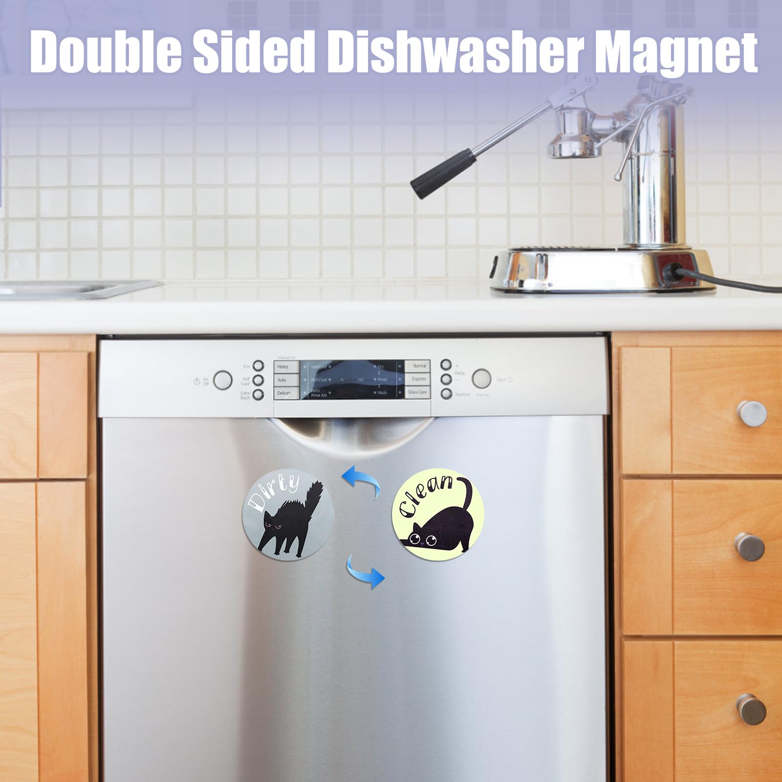 Black Cat Clean/Dirty Dishwasher Magnet - Double Sided Funny Kitchen Sign For Dishwasher & Fridge