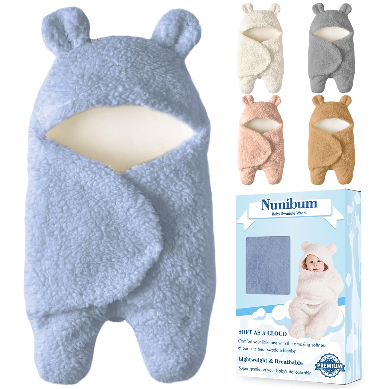 Baby Swaddle Blanket Boys Girls Cute Bear Plush Essential Receiving Blanket Ultra-Soft Newborn Registry Sleeping Wraps for Infant 0-6 Months - Blue