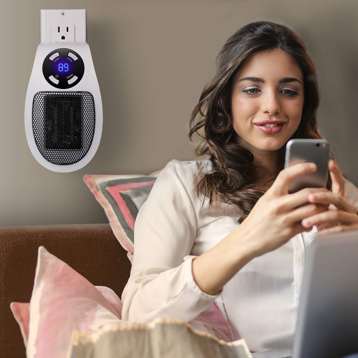 Calentador eléctrico portátil remoto de 450 W con termostato ajustable programable, protección contra sobrecalentamiento, pantalla LED precisa, certificación ETL calentador seguro para oficina 7