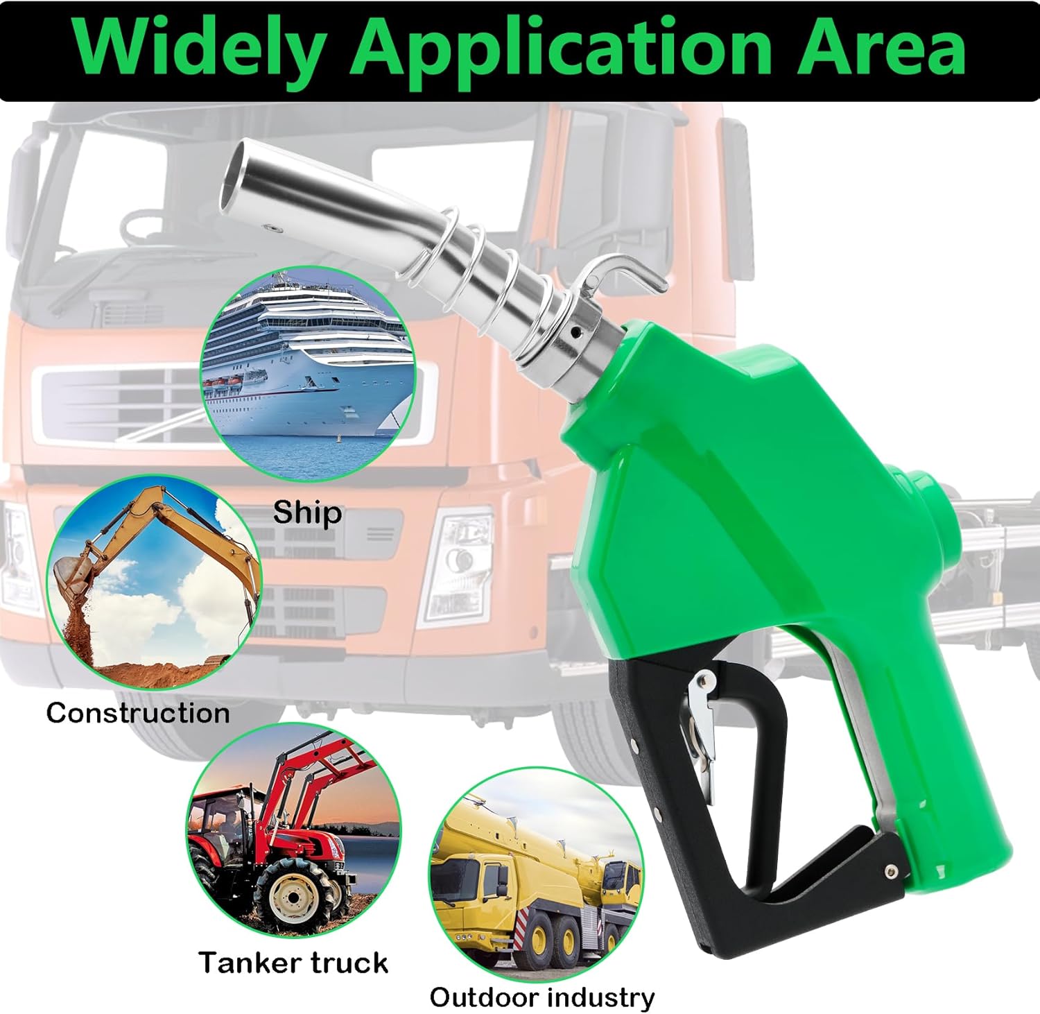 Azdele 1" NPT Automatic Fuel Nozzle & Hook, Diesel Gas Pump Handle, 19/16"(OD=30mm) Max Flow 30GPM, Fuel Transfer Pump Nozzle For Gasoline, Diesel, Biodiesel, Kerosene, Auto Shut Off 3-speed Padlock