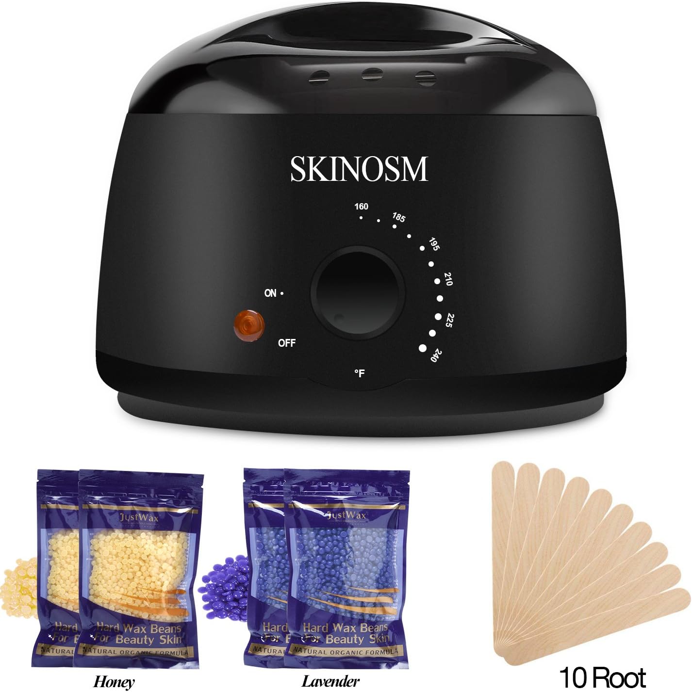 SKINOSM Wax Heater, Electric Wax Warmer Hair Removal Kit with 14 oz Hard Wax Beans and 10 Wax Applicator Sticks, Painless Facial Hair Remover of Eyebrow, Legs, Bikini