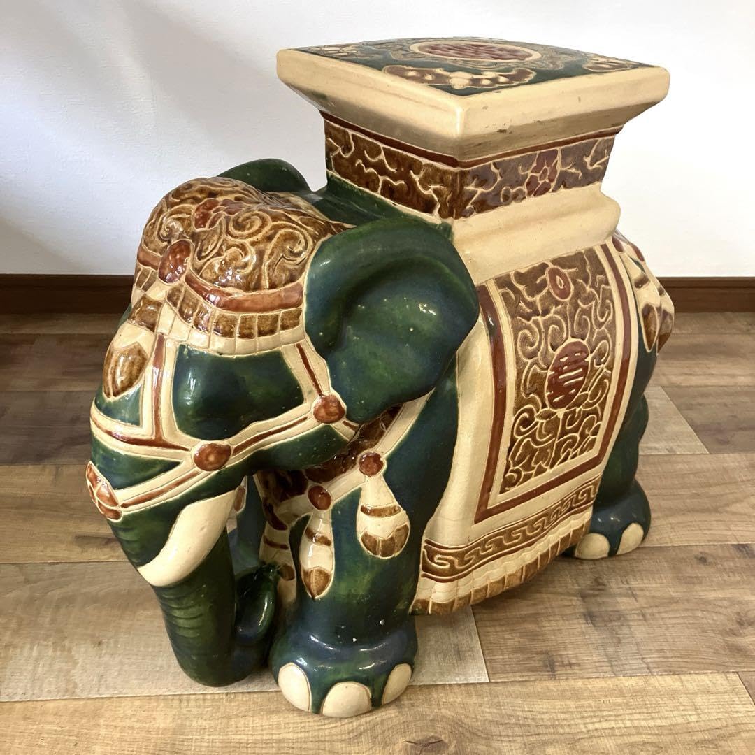 陶器製　象　花台　置物　インテリア アンティーク アジアン　オブジェ Amazon.co.jp: 象 花台 陶器 ガーデニング 置物 オブジェ