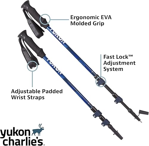 Miniatura 3 de Yukon Charlie's Bastones de senderismo Sherpa, sistema de ajuste de bloqueo giratorio, bastones de senderismo y cestas de nieve, múltiples estilos y