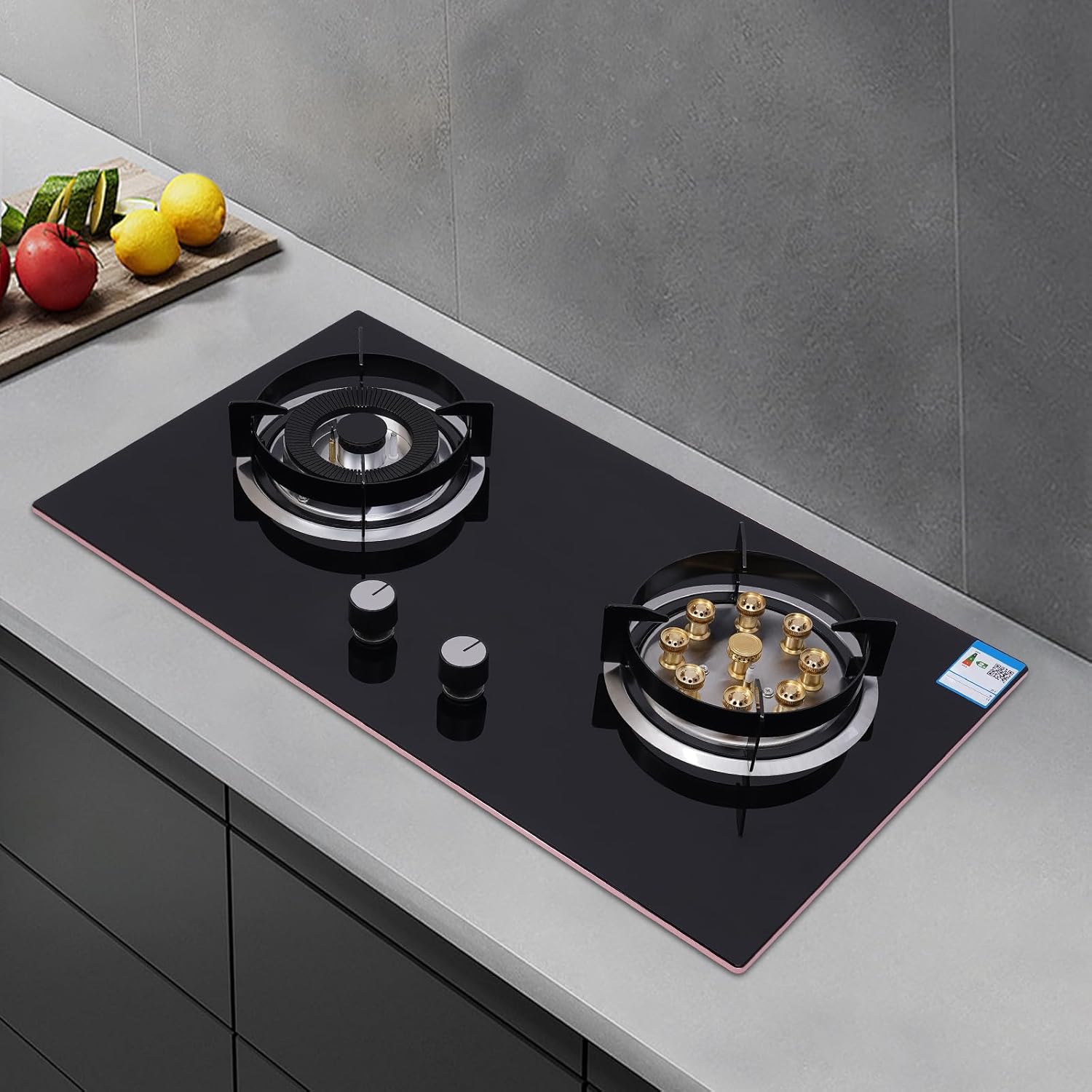 Gas Cooktop 2 Burners Gas Stoves, 29in Countertop Gas Cooktop Built-in Stove, Left and Right Two Different Burner Sizes Portable Auto Ignition LPG Stove