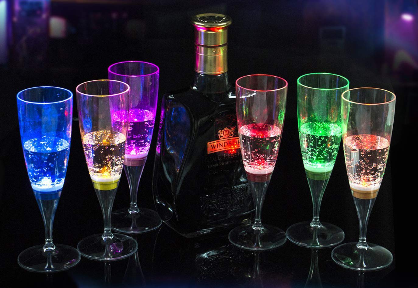 Lot de 6 flûtes à champagne Display Promotion avec lumière LED activée par liquide