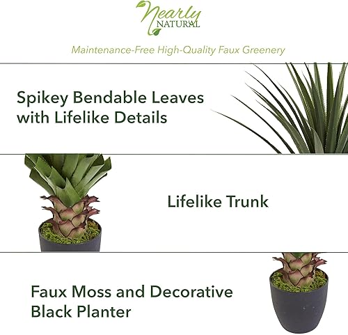 Vista 11 de Nearly Natural Planta de agave con pinchos de 4 pies y plantas artificiales de seda Dracaena (tacto real), color verde