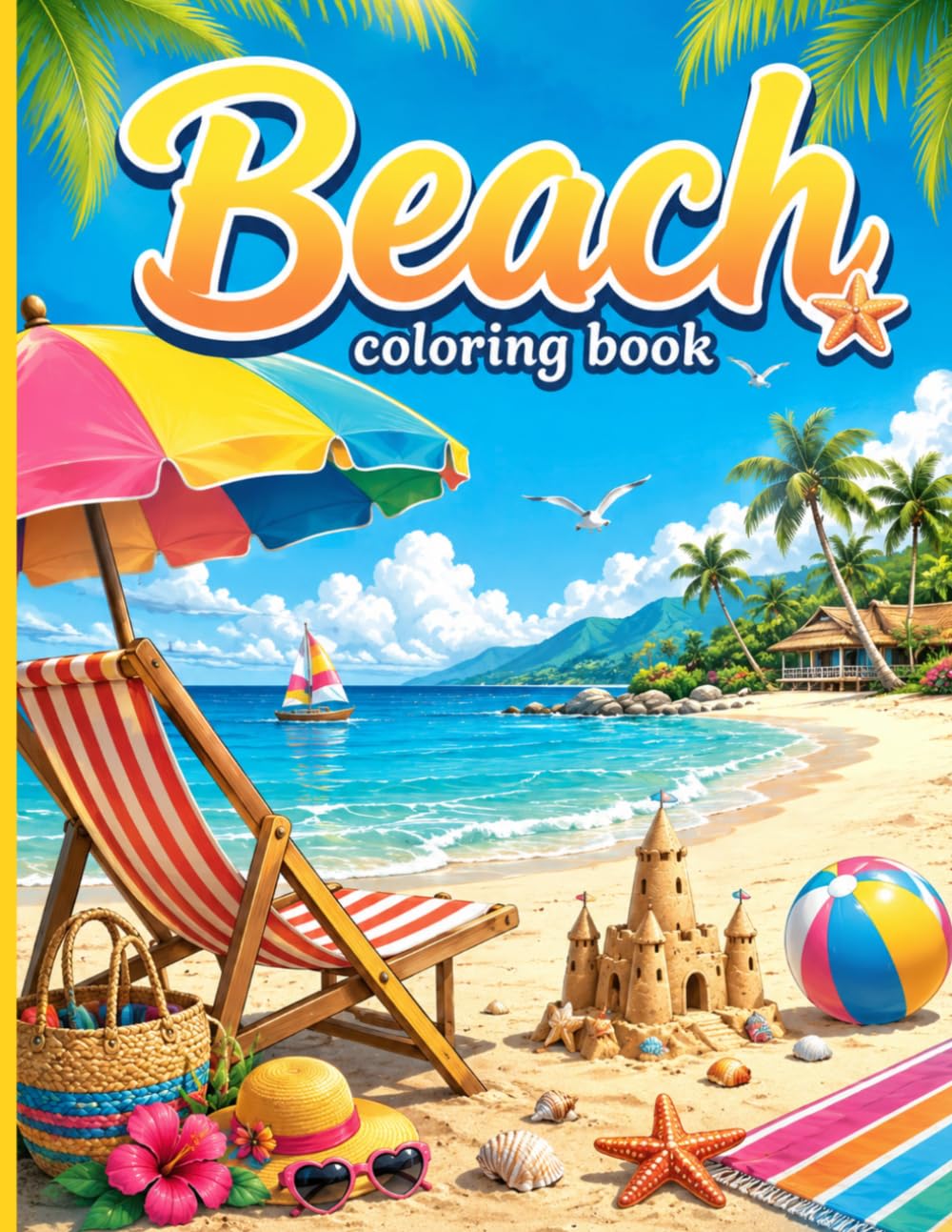 Beach: Fun and Relaxing Beach Scenes for Kids | Easy Summer Coloring Pages Featuring Sandcastles, Seashells, Waves, Palm Trees, and Ocean Adventures