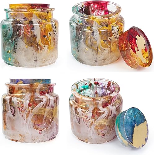 Miniatura 6 de Wehous Juego de 2 moldes de resina para frascos con tapas, caja de almacenamiento de silicona para joyero, portavelas, contenedor de caramelos,