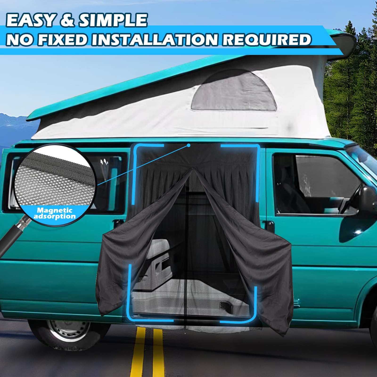 Moskitiera zastępcza do VW T4 1999-2003, moskitiera na drzwi boczne, dwuwarstwowa, magnetyczna moskitiera z zamszem na zewnątrz, do owadów, na kemping, drzwi boczne, podwójna warstwa