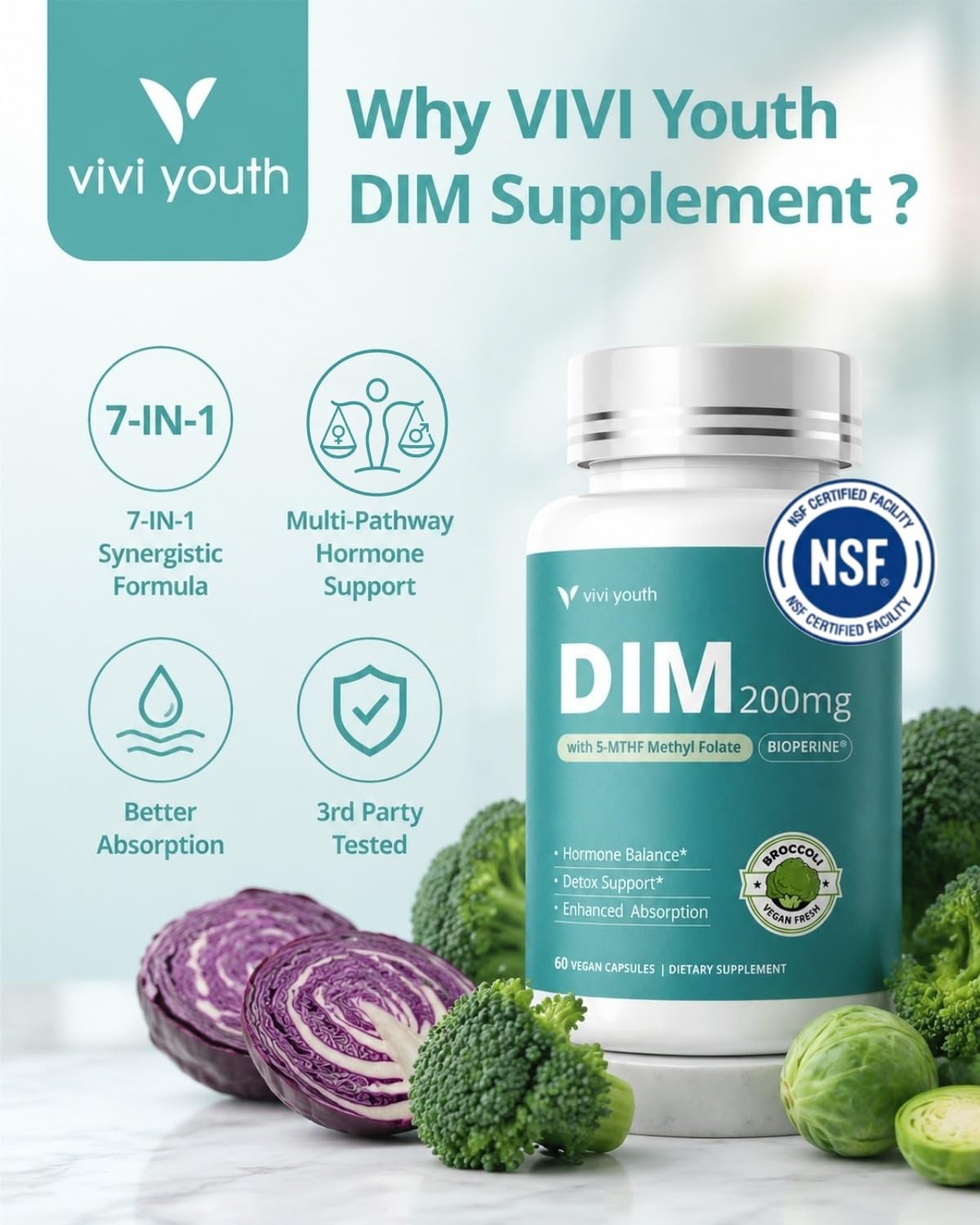 DIM Supplement 200 mg, 7-in-1 Complex with BioPerine®, Vegan 60 Capsules — Amazon image 2