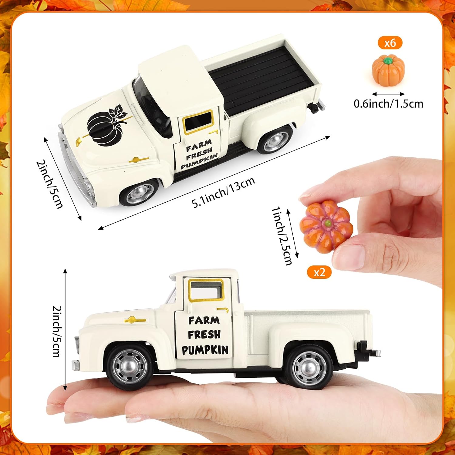 Hooqict Fall Pumpkin Truck Thanksgiving Decor with 8 Pumpkins Mini Metal Truck Vintage Pickup Car Model for Fall Autumn Harvest Thanksgiving Table Decorations Kitchen Farmhouse Tiered Tray Decor image 2