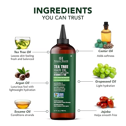 Miniatura 7 de Botanic Hearth Aceite de árbol de té 100% puro para el crecimiento del cabello  Infundido con aceites de jojoba y semillas de uva  Aceite para el