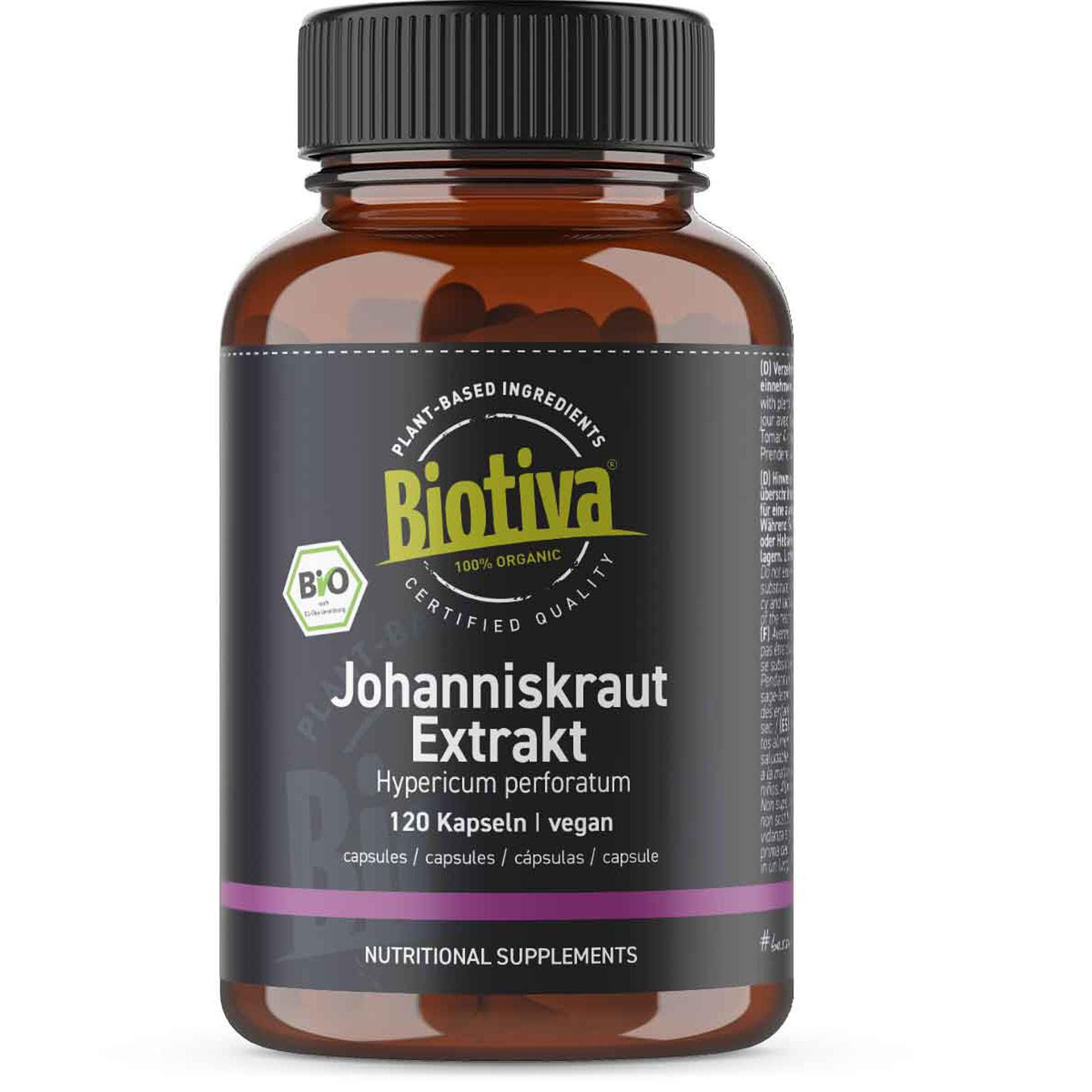 Extrait de millepertuis perforé bio 120 Gélules - Hypericum perforatum - Sans agent de séparation - Sans matière de remplissage - Issu de l'agriculture bio contrôlée- Biotiva