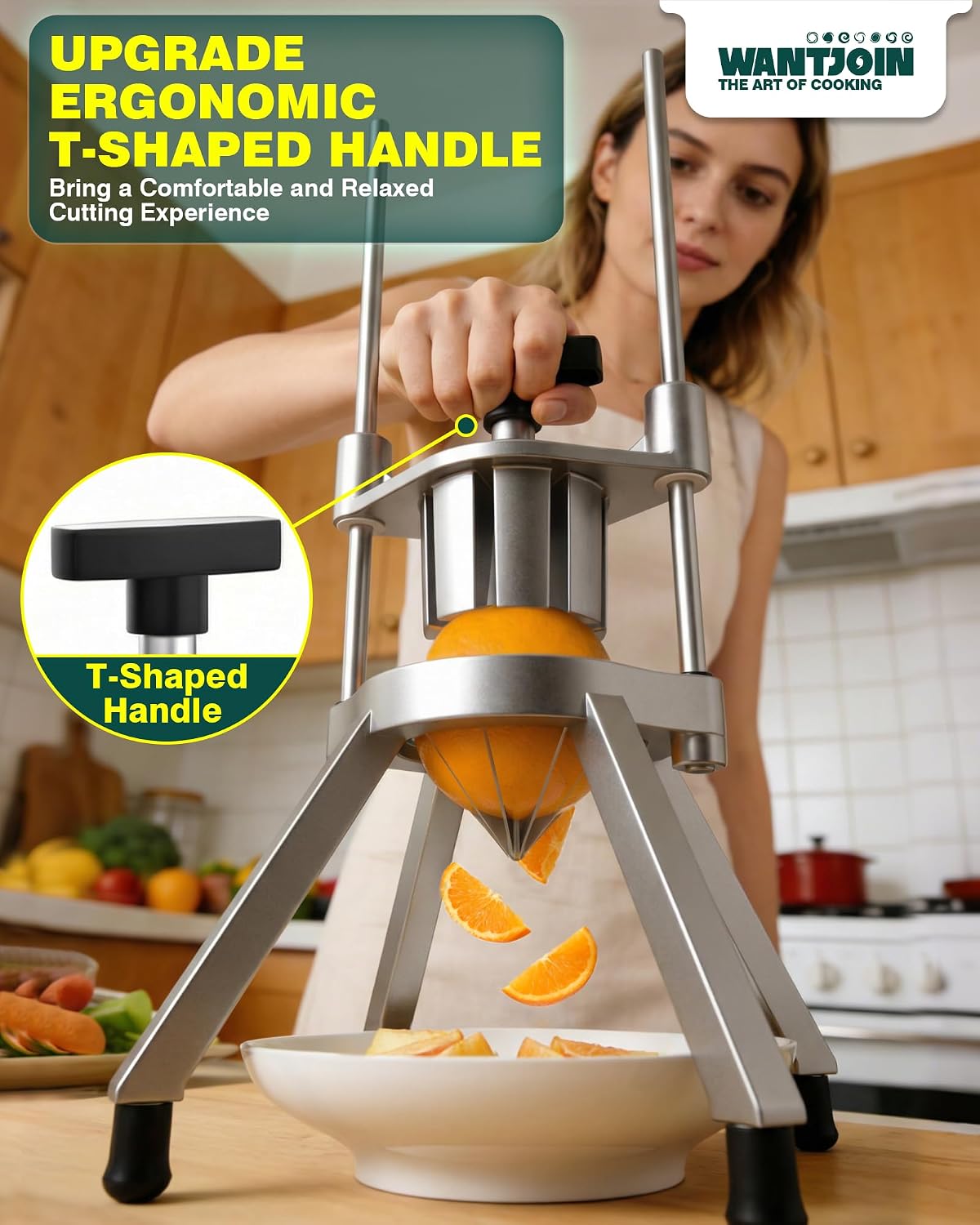 WantJoin Commercial Lemon Wedger - Dual Blade 4 & 8 Section Fruit Wedge Cutter, 3-Second Fast Cutting, V-Shaped Stainless Steel Blade, Heavy Duty Lemon Wedger Cutter For Citrus, Orange, Lime