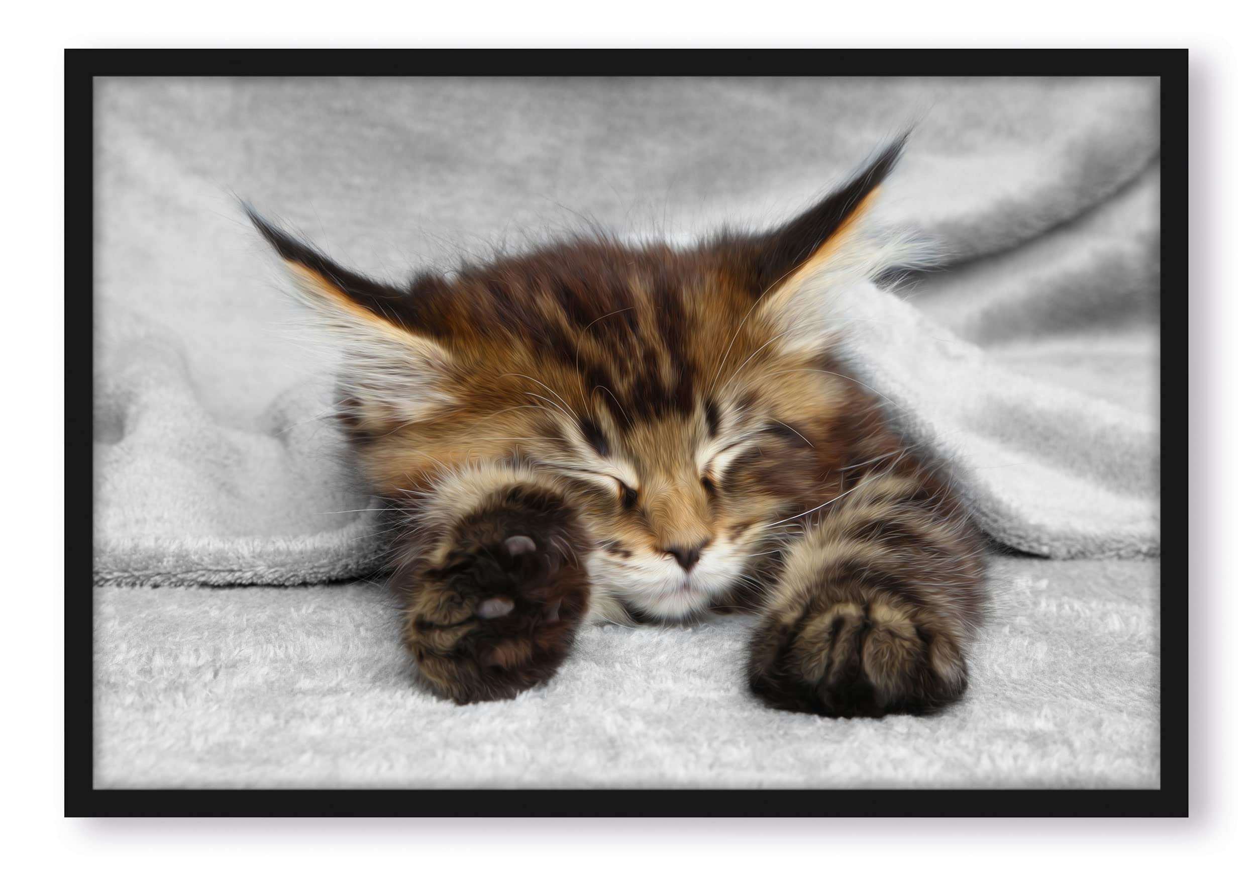 Poster a forma di gatto con orecchie grandi, formato 100 x 70 cm, stampa artistica incorniciata