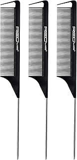 Red by Kiss 3 PACK Parting Pin Tail Comb Teasing Comb Reduces Frizz Heat Resistant (Black)