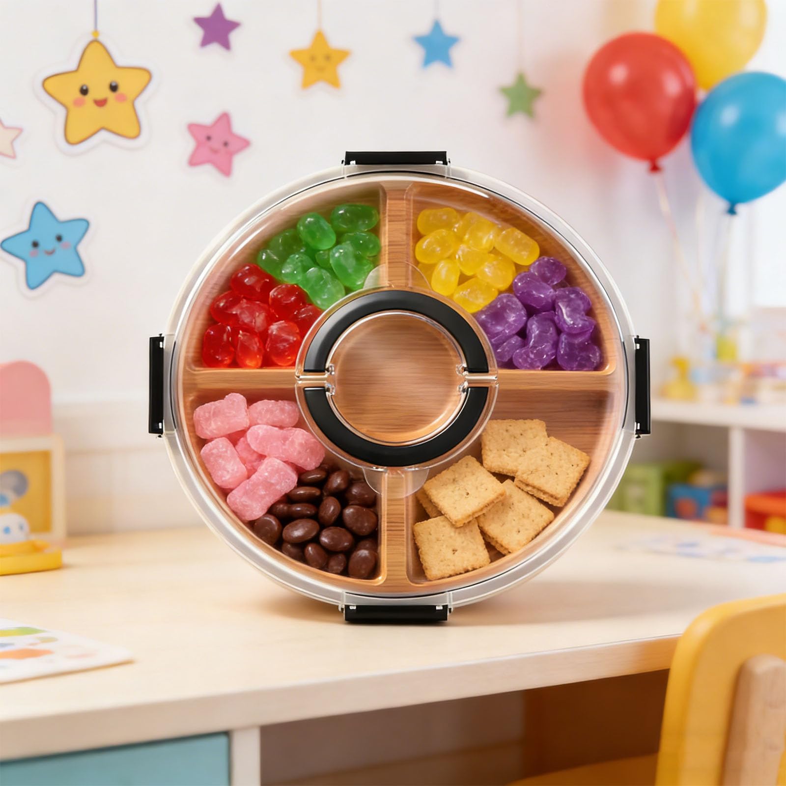 COOLHOOD Plateau à apéritif verrouillable avec tige en polyacrylate - Protection idéale pour les fêtes, les pique-niques, les compartiments séparés - Planches à double usage - Couvercle verrouillable