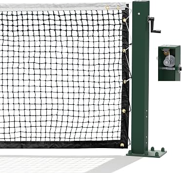 Surface Mount Tennis Net Posts with Heavy Duty Double-Layer Tennis Net, 4 Square Aluminum Alloy Posts, Unique Built-in Winder Design, ITF Compliant, Sturdy and Durable