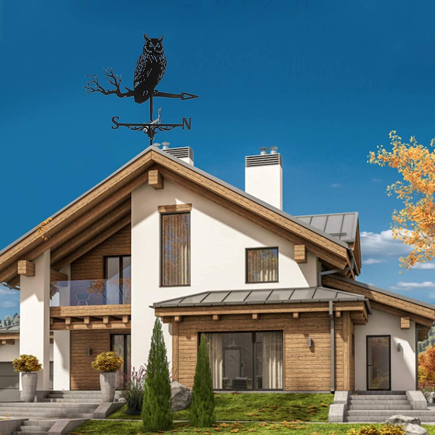 Weather Vane Ornament Metal - Owl Weathervane Roof Wind Roof Garden Paddock Decoration for Outdoor Iron Yard