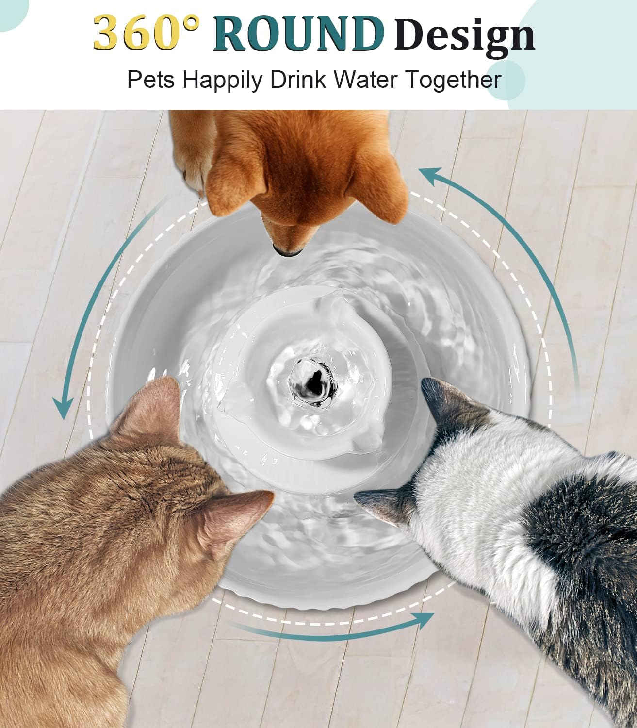 Ceramic Cat Water Fountain, Pet Ceramic Water Fountain Dispenser, 2.1 L Drinking Fountains Bowl for Cats and Dogs with Replacement Filters and Foam(White)