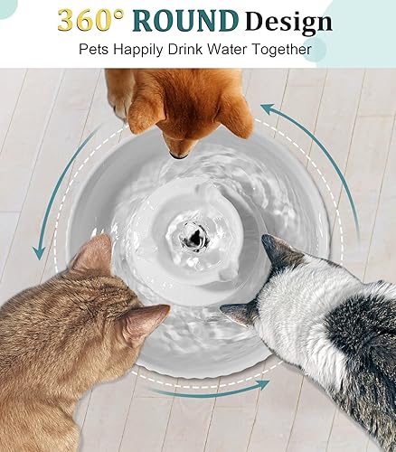 Miniatura 5 de NautyPaws Fuente de agua de cerámica para gatos, dispensador de fuente de agua de cerámica para mascotas, fuente de agua de 2.1 L para gatos y