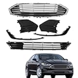 ANTUKO Front Grille Upper Lower Bumper Grills with Black Fog Lamp Covers Trims Assembly Replacement for 2019 2020 Fusion SE SEL