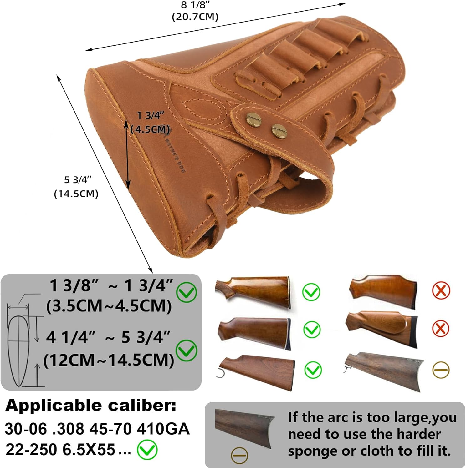 WAYNE'S DOG Leather Gun Buttstock Cheek Rest Pad with Matched Sling, Swivels Included
