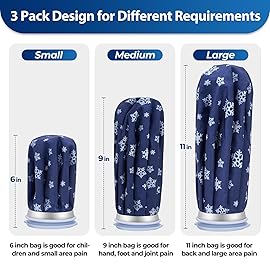 Ice Bags for Injuries Reusable: Ohuhu 3 Packs Ice Cold Packs Ice Bag Hot Water Hot & Cold Therapy Pain Relief for Knee Leg Injury No-Leak Breathable Waterproof Ice Bags 3 Sizes 6/9/11, Dark Blue