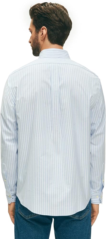 Chemise Brooks Brothers Rayures Vertes Et Bleues – Taille 17 34/35, Coton, Occasion Très Bon état
